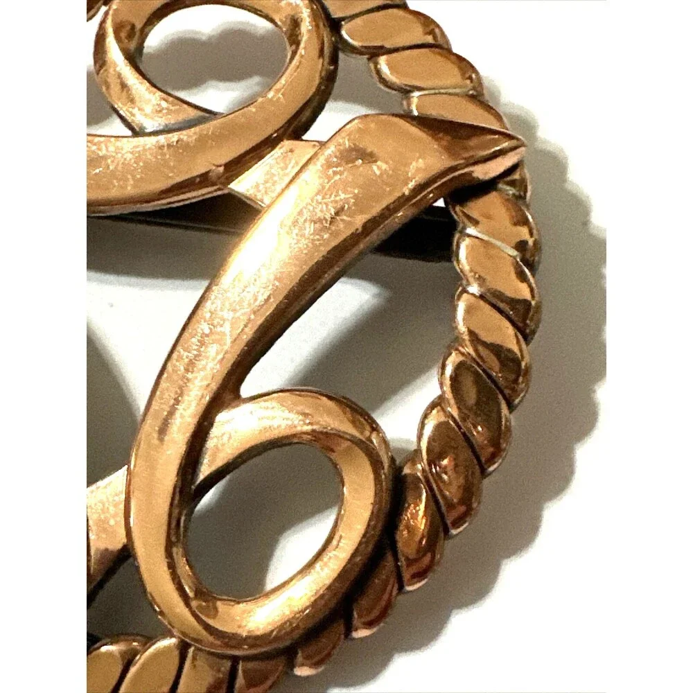 Vintage Copper Brooch Abstract Celtic Trinity Swirl Mid Century Modern MCM 2.25